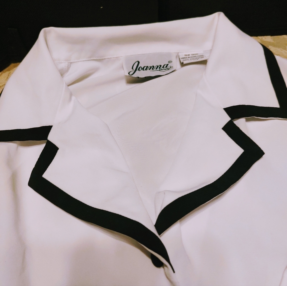 🐇🖤 🐇 Sophisticated Vintage French Cuff Contrast Career Blouse Top - XL - Picture 9 of 16
